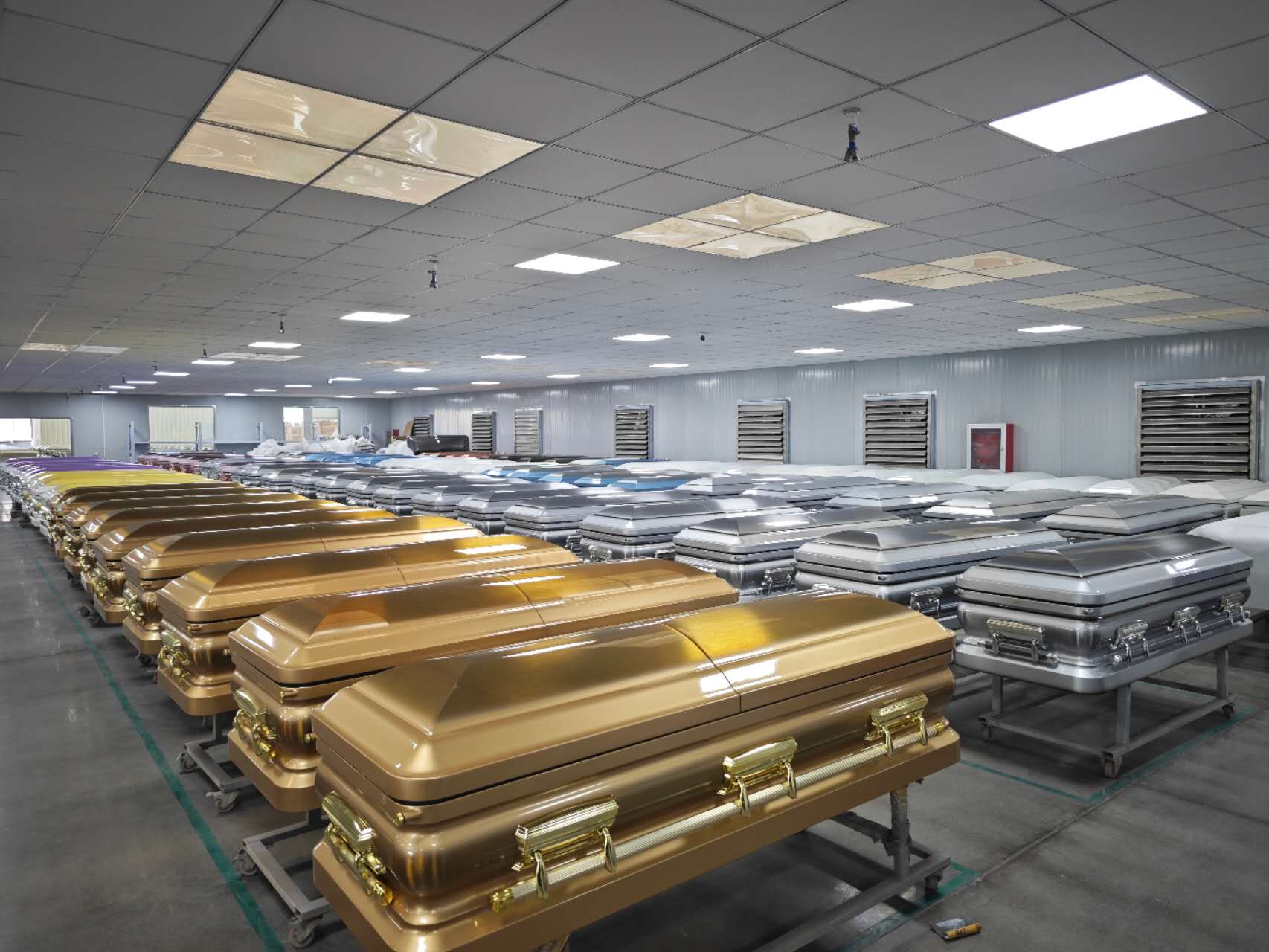 Samoa Casket production floor with finished caskets
