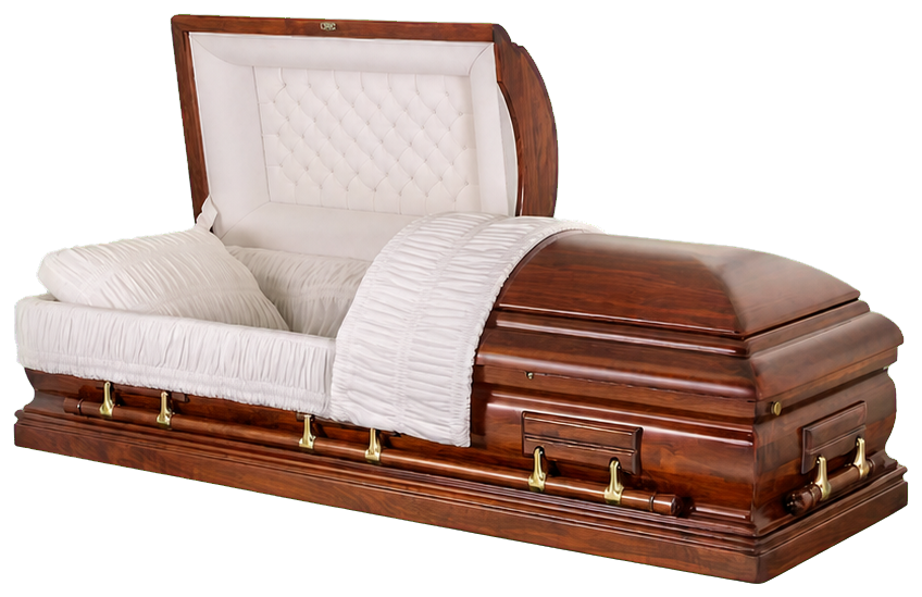 Antique walnut casket with white velvet interior