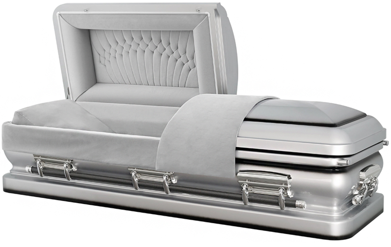 Silver smooth gray 18 gauge steel casket