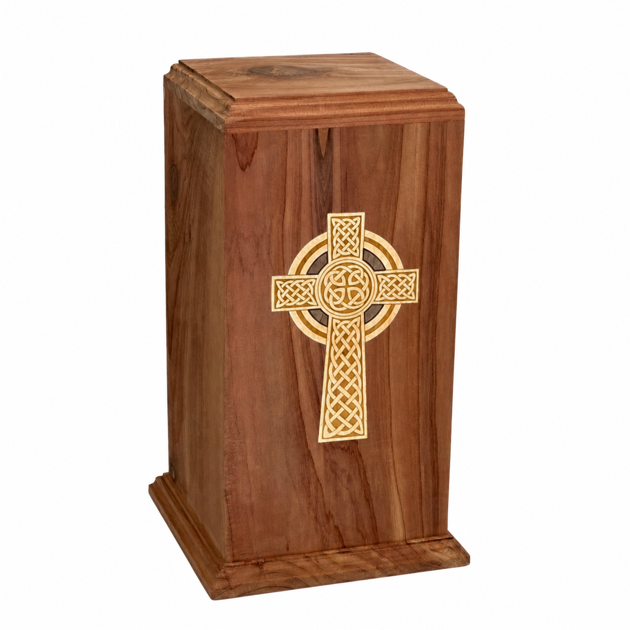 Solid wood Celtic cross cremation urn